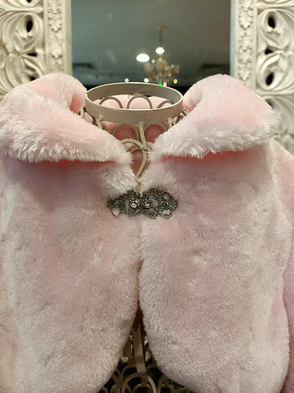 FUR SHRUG PINK WITH BROOCH image 2