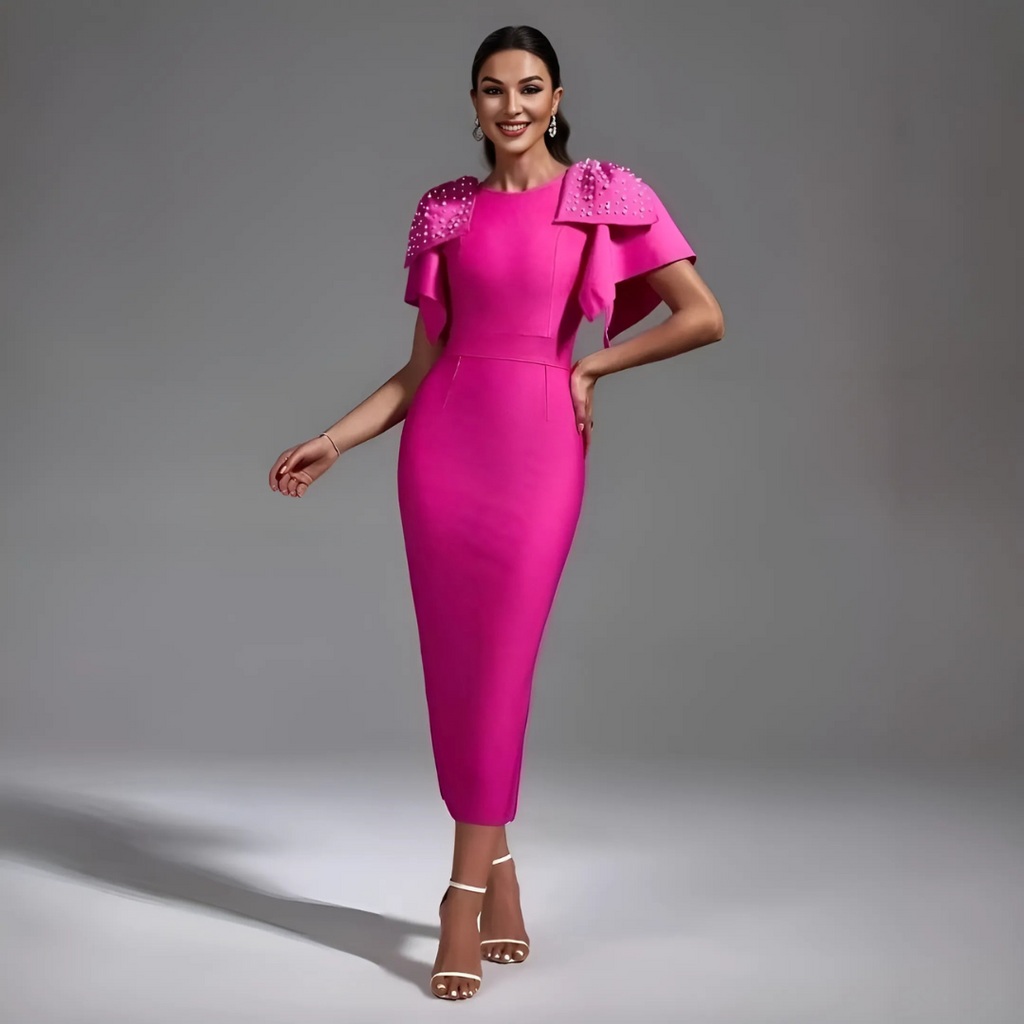 ALISON KNITTED EMBELLISHED  MIDI DRESS - PINK image 0