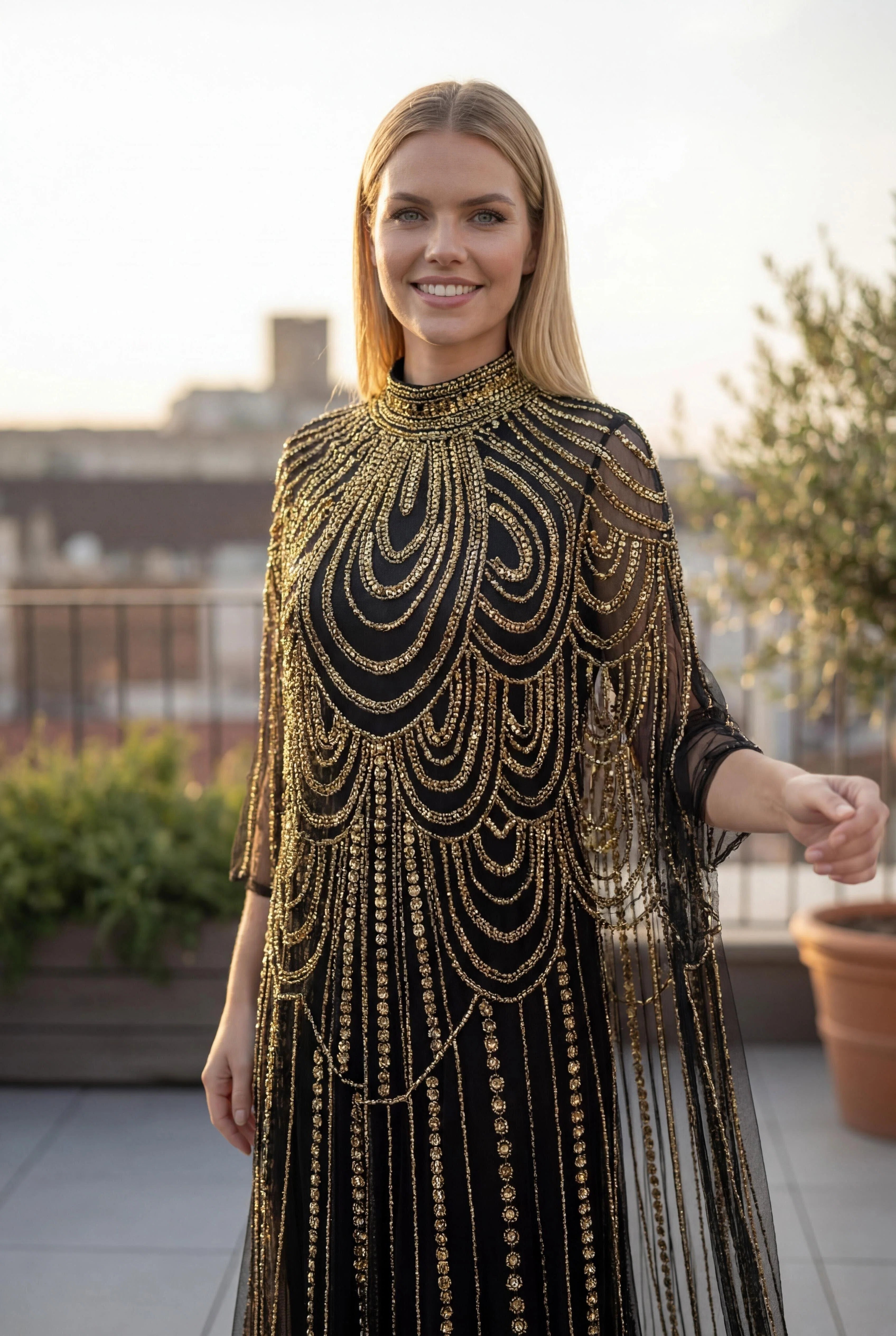 Black Gold overlay Kaftan Gown