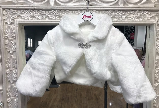 WHITE FUR SHRUG WITH BROOCH image 0
