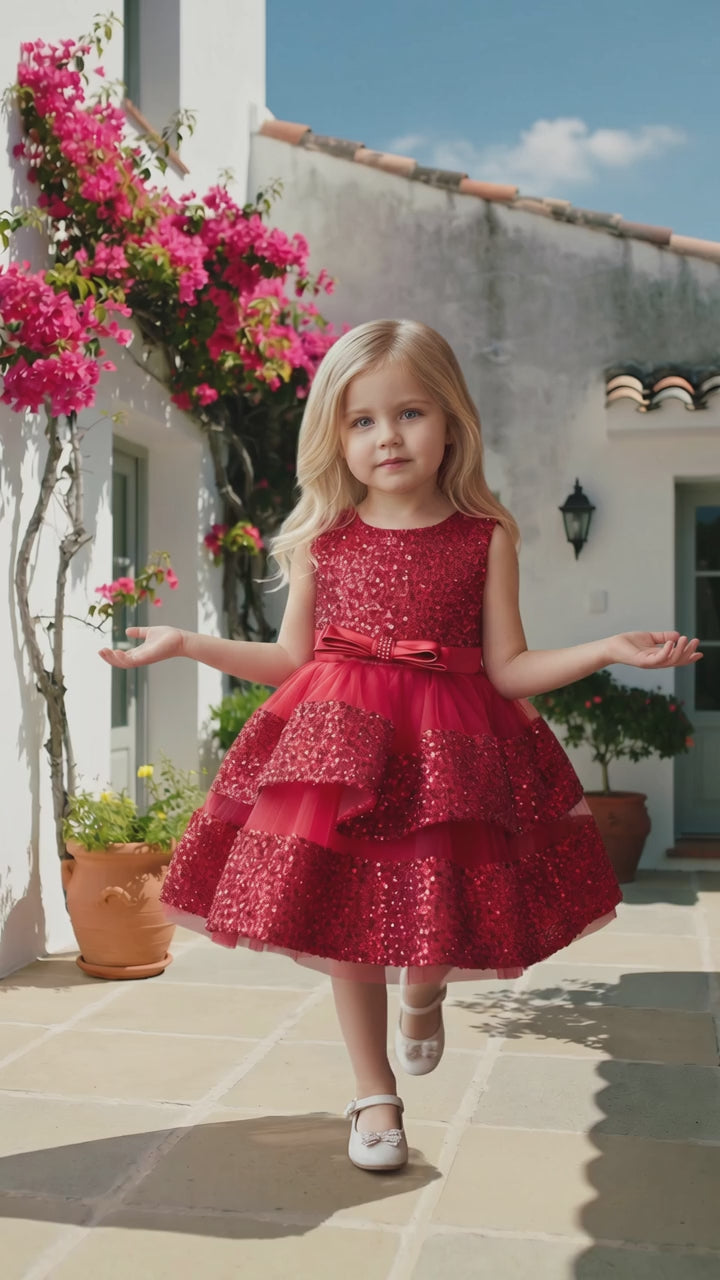 Ellie Sequin Dress-Wine Red