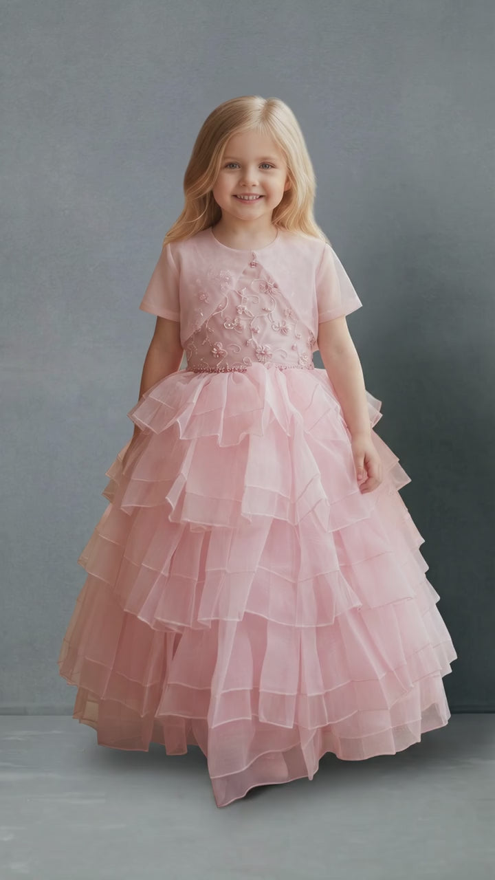 Lilia Girls Pink Dress with Light Bolero