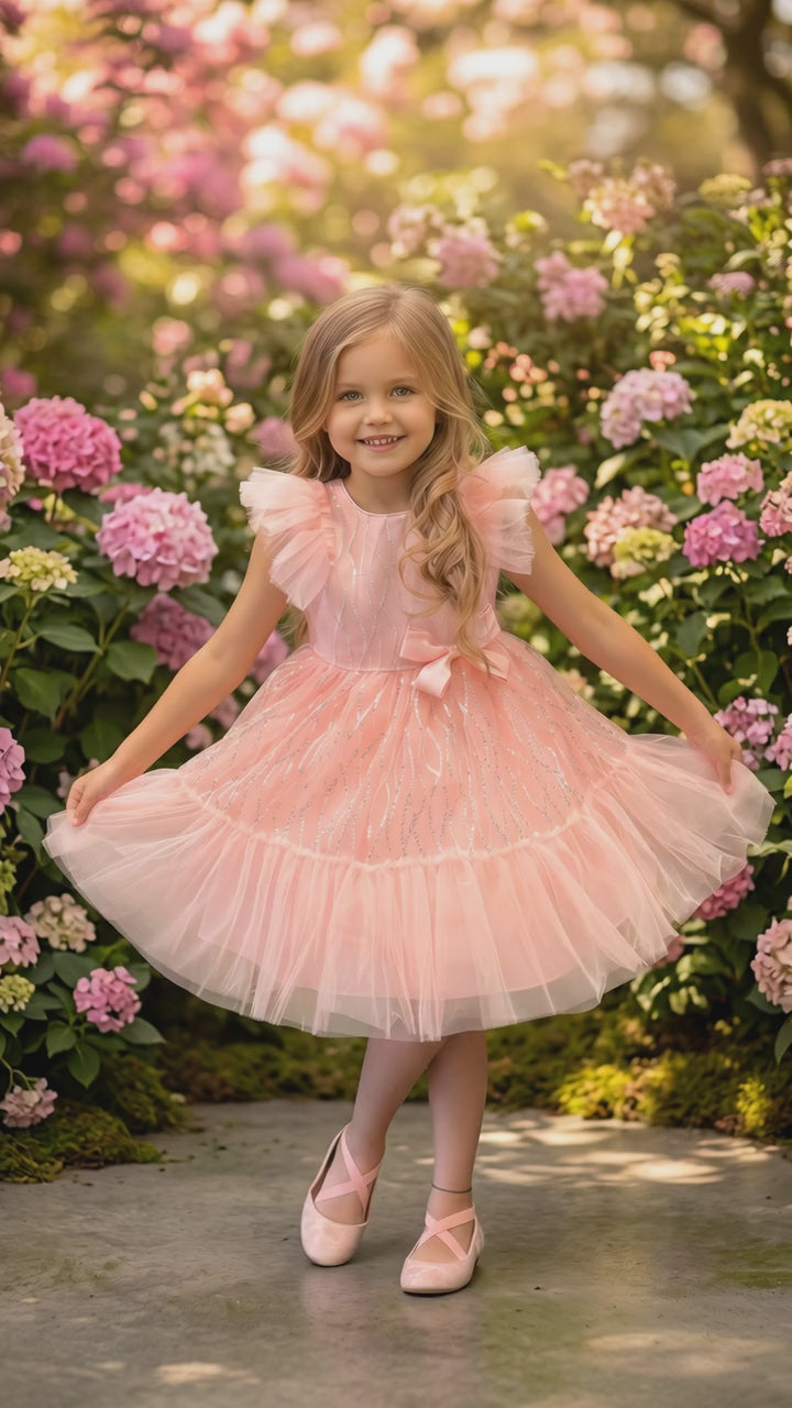 Candlelight Glitter Dress-Coral