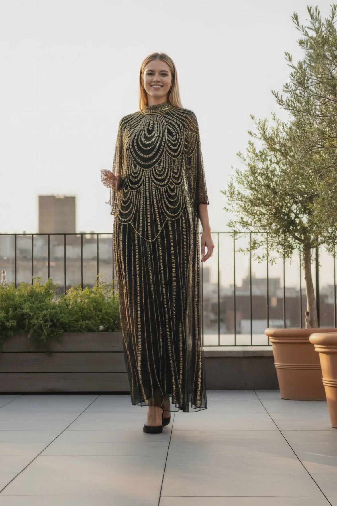 Black Gold overlay Kaftan Gown