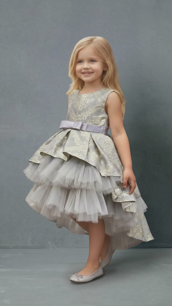 SKye Jacquard Tulle high low Dress -Grey Gold