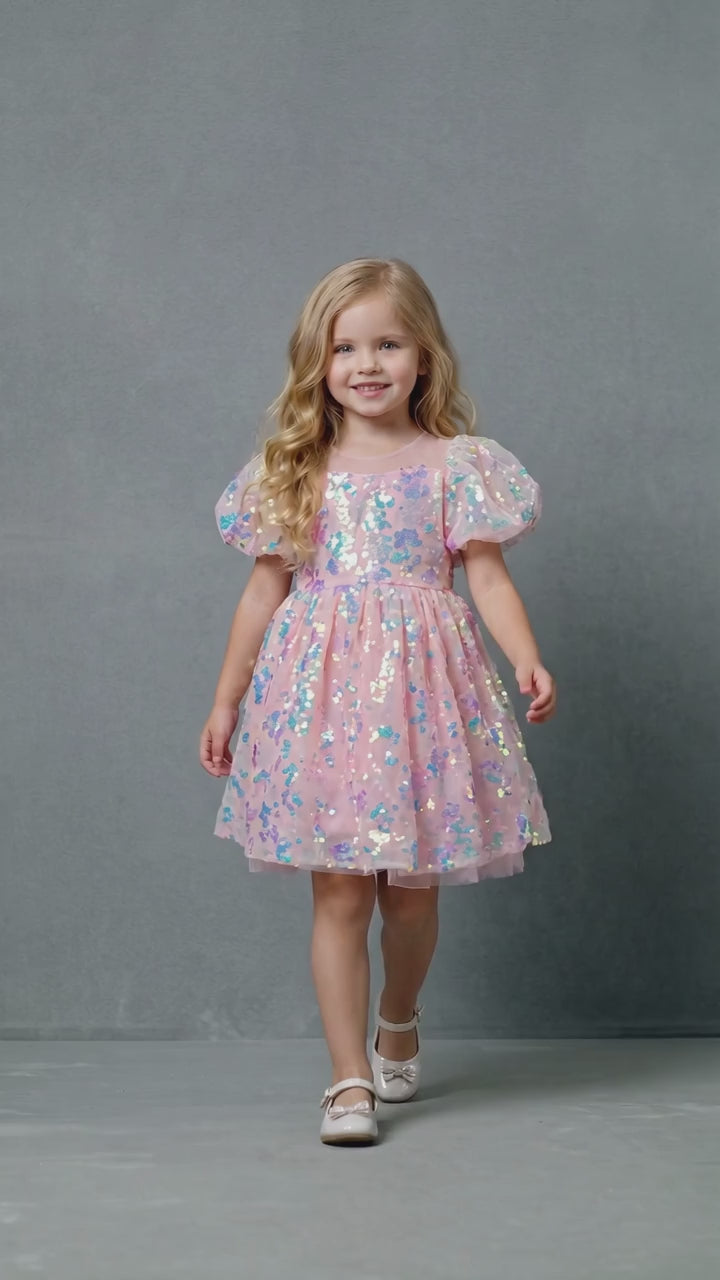 Orchid Sequin Mermaid Puffy Dress -Rouge Pink
