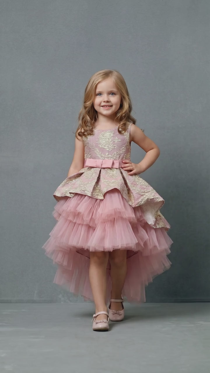 Bianca Jacquard Tulle high low Dress -Dusty Pink
